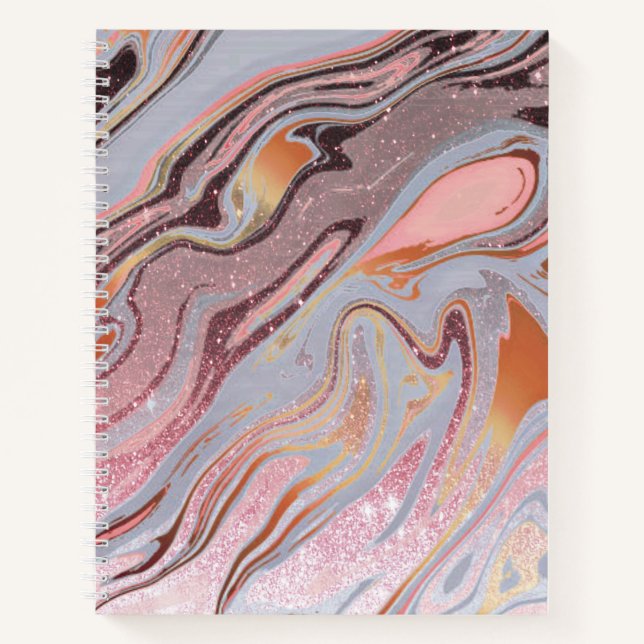 Carnet Or rose pailleté et marbre (Devant)