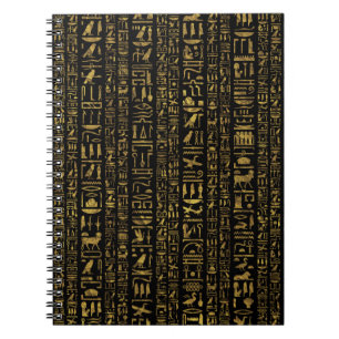 Carnet Or vintage d'hiéroglyphes égyptiens sur le noir