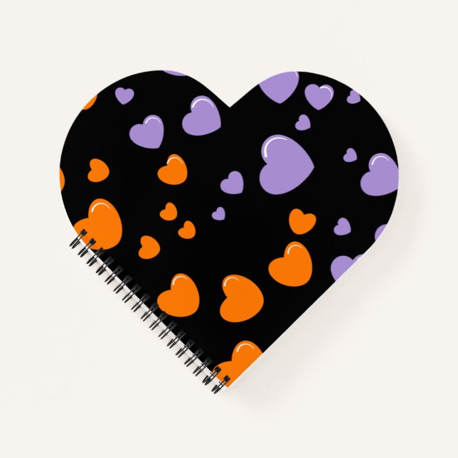 Carnet orange and purple hearts polka dots (Devant)