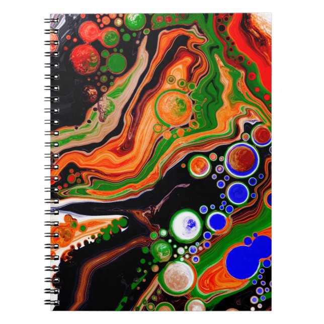 Carnet Orange, Bleu, Vert, Black Digital Fluid Art (Devant)