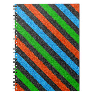 Carnet Orange, Bleu, Vert, Parties scintillant noire rayé