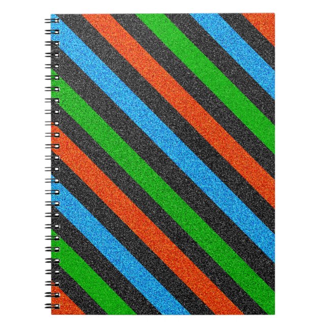 Carnet Orange, Bleu, Vert, Parties scintillant noire rayé (Devant)