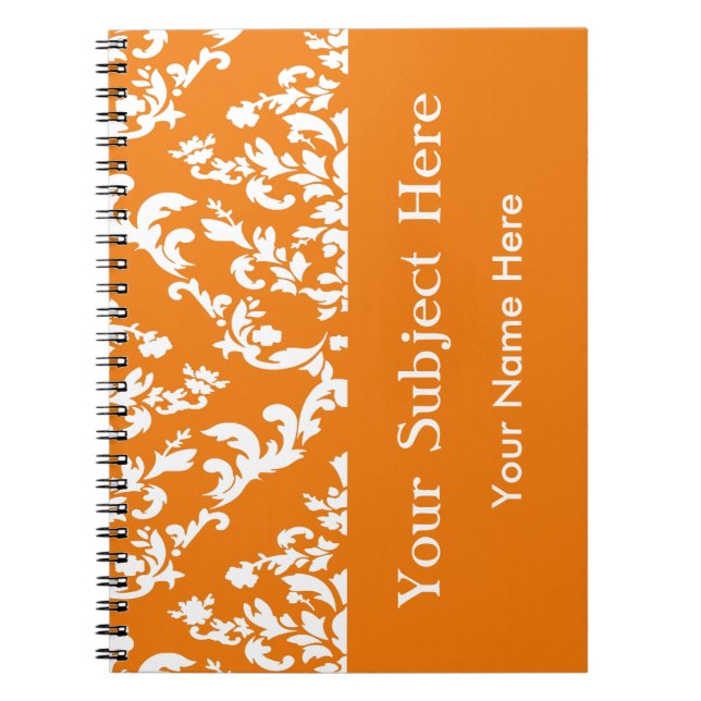 Carnet Orange Bold Mod Damassé avec texte personnalisé (Devant)