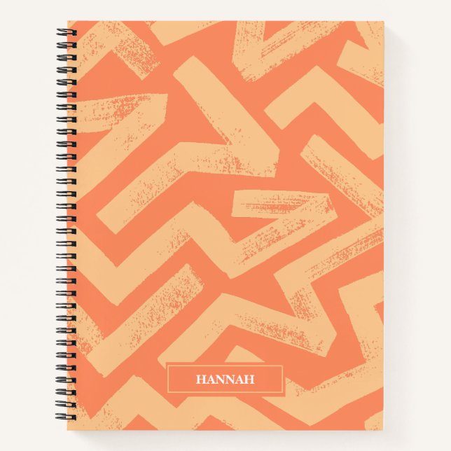 Carnet Orange Brush Lines Geometric Pattern Personalized  (Devant)