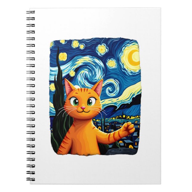 Carnet Orange Cat Selfie  Starry Night Cat Mom Cat Lovers (Devant)