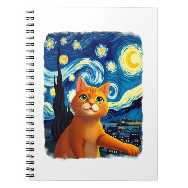 Carnet Orange Cat Selfie  Starry Night Cat Mom Cat Lovers (Devant)