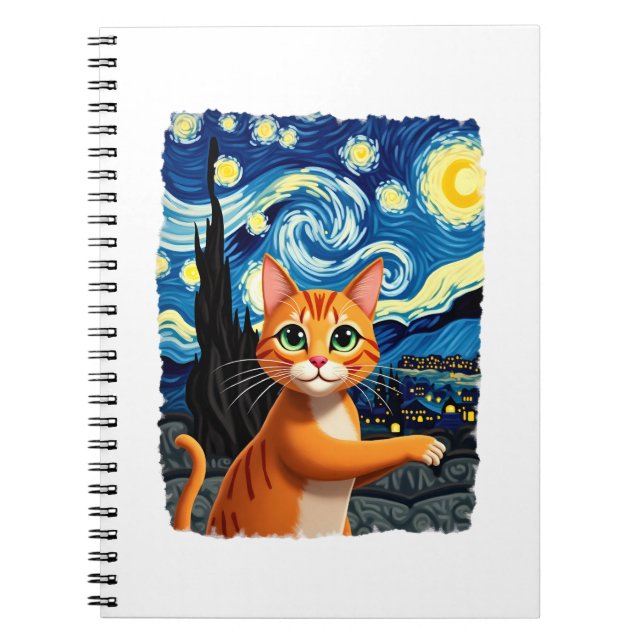 Carnet Orange Cat Selfie  Starry Night Cat Mom Cat Lovers (Devant)