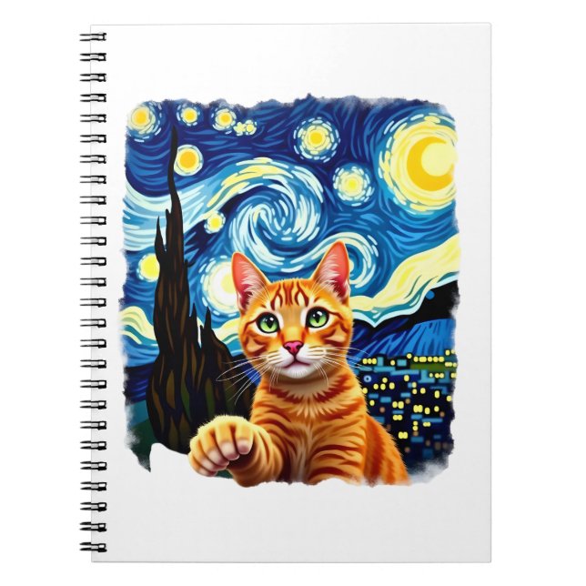 Carnet Orange Cat Selfie  Starry Night Cat Mom Cat Lovers (Devant)