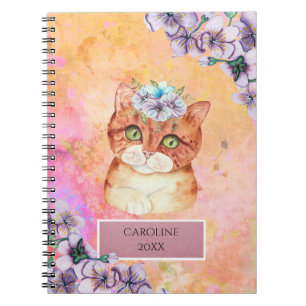 Carnet Orange Chat & Fleurs de Violet Notes quotidiennes