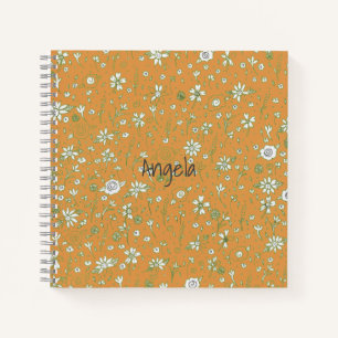 Carnet orange Doodle Flower personnalisable