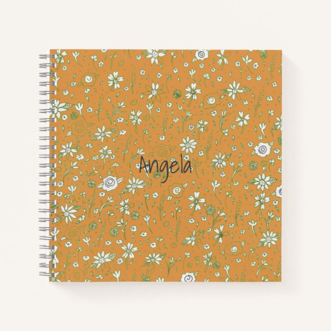Carnet orange Doodle Flower personnalisable (Devant)