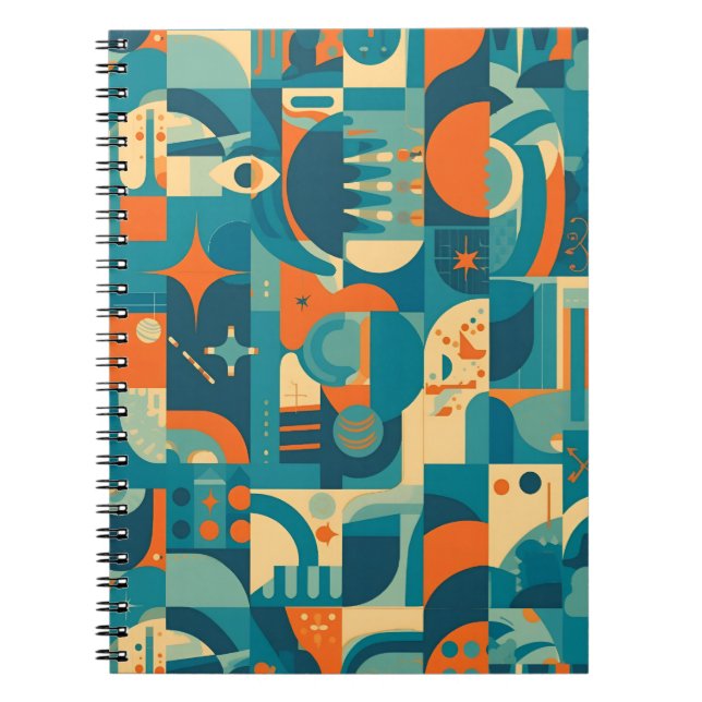 Carnet Orange et sarcelle abstrait géométrique (Devant)