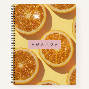 Carnet Orange Pailletée Citron Personnalisée Étincelante