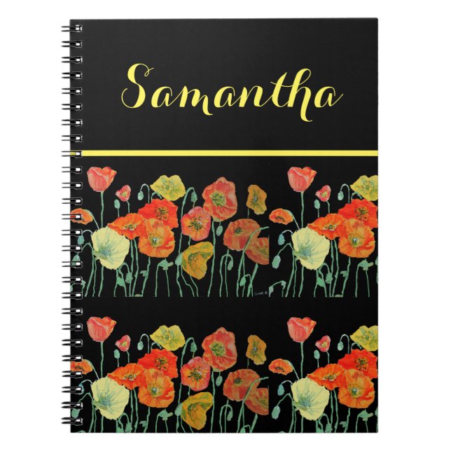 Carnet Orange Pavot Coquelicots Fleurs Floral Notebook No (Devant)