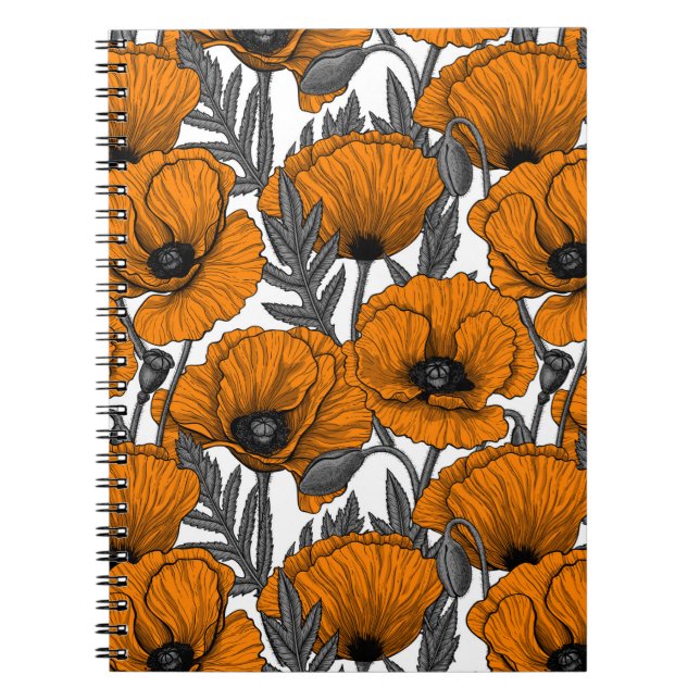 Carnet Orange poppies on white (Devant)