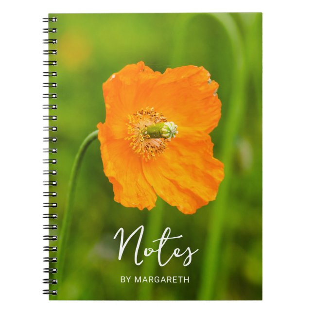 Carnet Orange Poppy Été Fleur Photo Et Texte Personnalisé (Devant)