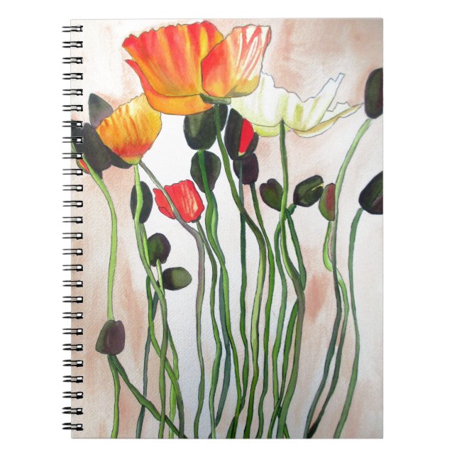 Carnet Orange Populaires fleurs aquarelle peinture (Devant)