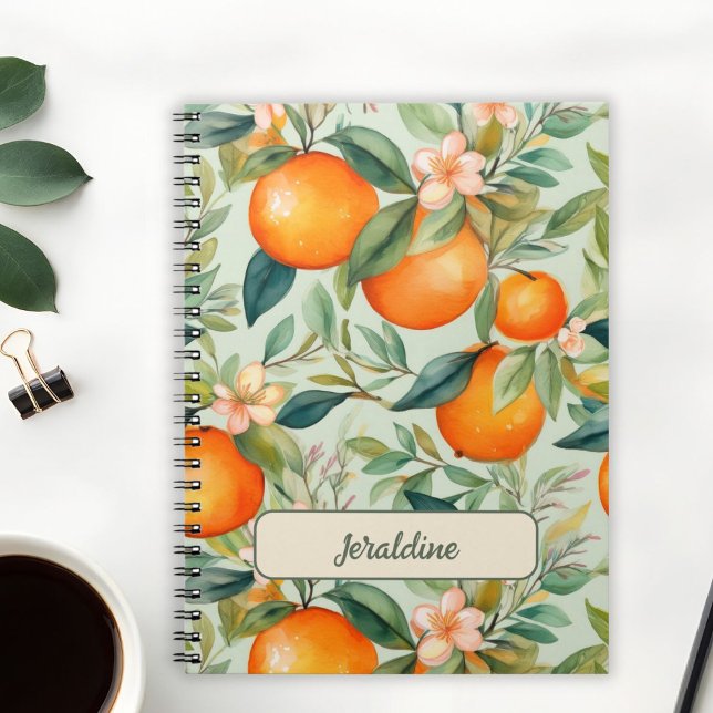 Carnet Orange Tangerine Aquarelle Vintage (personalized watercolor tangerine notebook
)