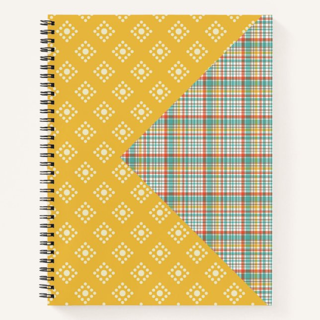 CARNET ORANGE VERT JAUNE MOTIFS RÉTRO (Devant)
