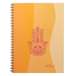 Carnet Orange Waves Simple Red Hamsa Personnalisé