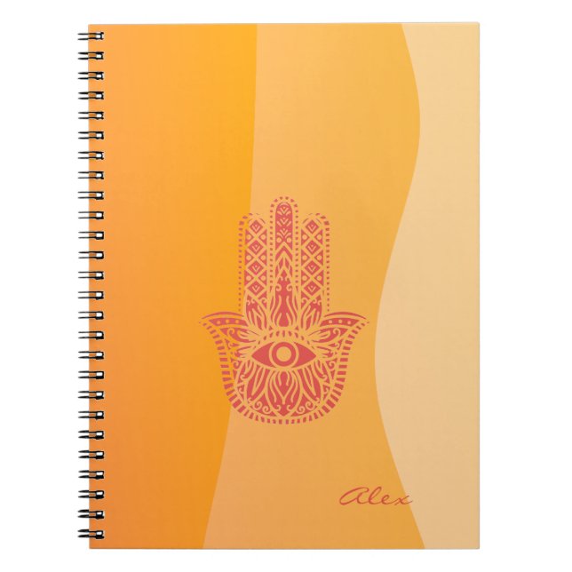 Carnet Orange Waves Simple Red Hamsa Personnalisé (Devant)