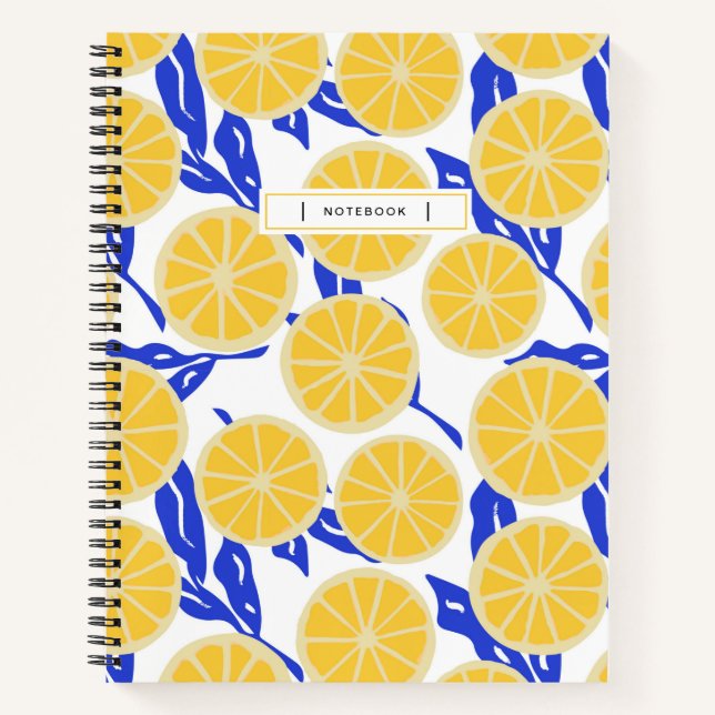 Carnet Oranges Abstraits Feuilles Bleues Motif De Fruits  (Devant)