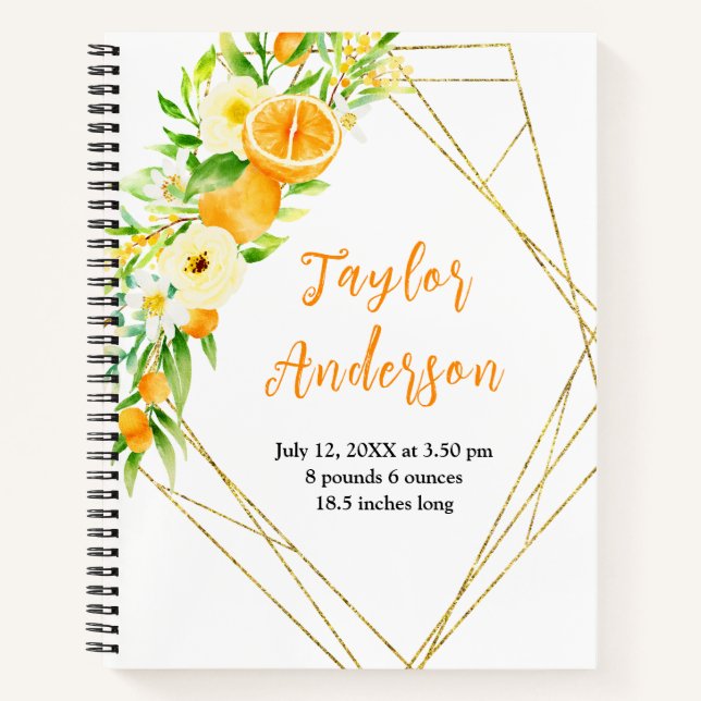 Carnet Oranges and Foliage Baby Birth Stats (Devant)