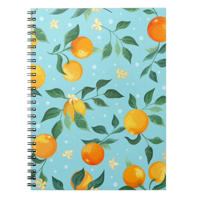 Carnet Oranges, fleurs : textile sans couture motif. (Devant)