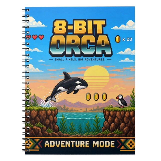 Carnet Orca, Rétro Pixel Art 8-Bit (Devant)