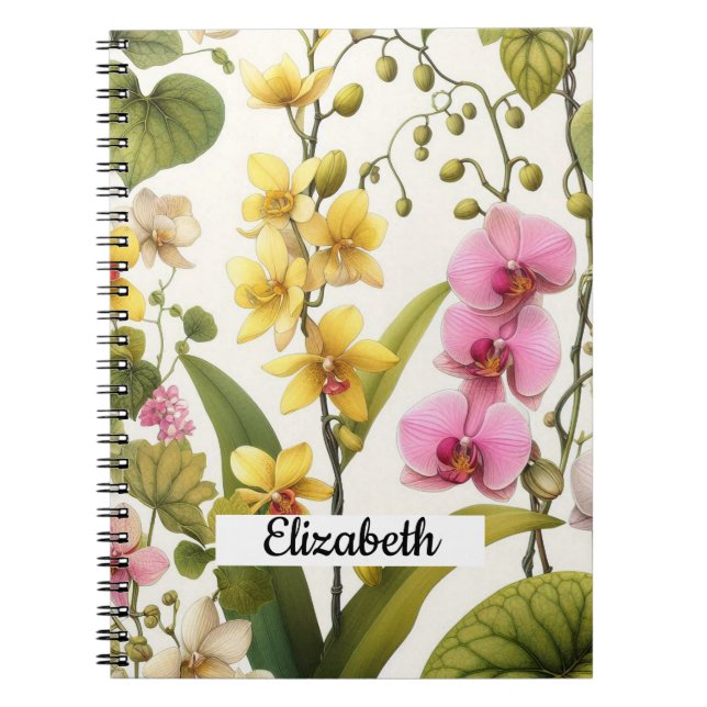 Carnet Orchidée jaune rose Fleurs aquarelles Floral  (Devant)