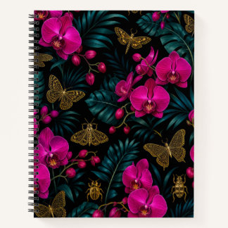 Carnet Orchidée Rose et Papillon Doré