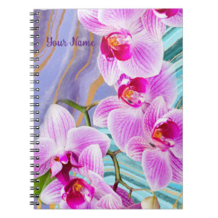 Carnet Orchidée rose Fleur de marbre pourpre Personnalisé