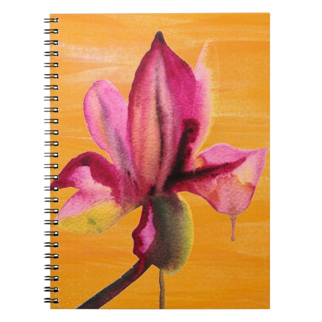 Carnet Orchidée violette couleur orange pop art fleur (Devant)
