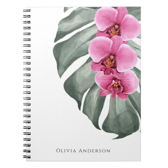 Carnet Orchidées rose chaud floral tropical aquarelle (Devant)