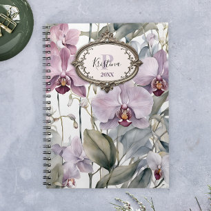 Carnet Orchidées rose pâle et lavande avec cadre vintage