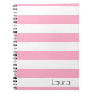 Carnet Ordinateur portable à rayures blanches et roses p