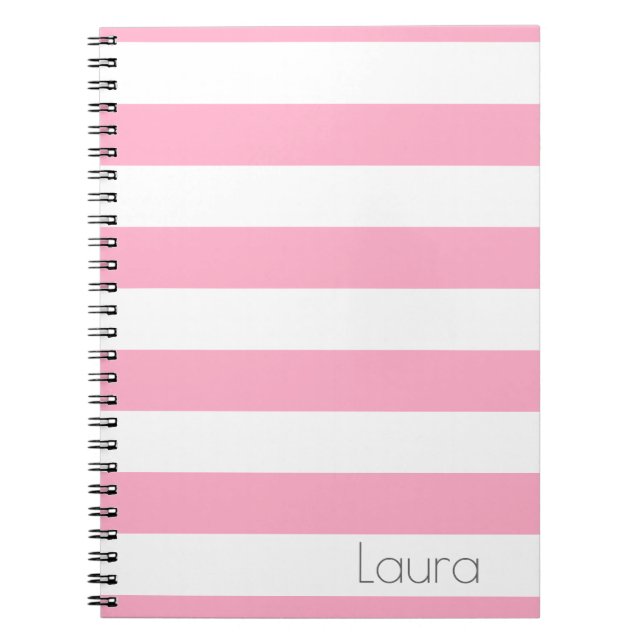 Carnet Ordinateur portable à rayures blanches et roses pe (Devant)