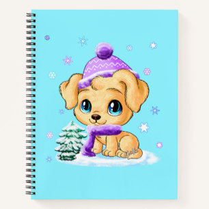 Carnet Ordinateur portable adorable Hiver Chien Chien Art