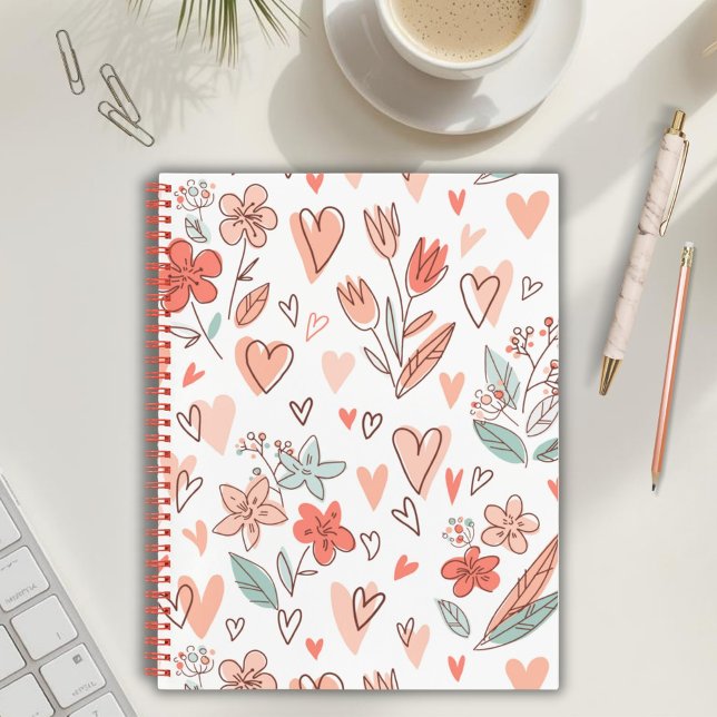 Carnet Ordinateur portable Brown et rose Floral Heart (Créateur téléchargé)