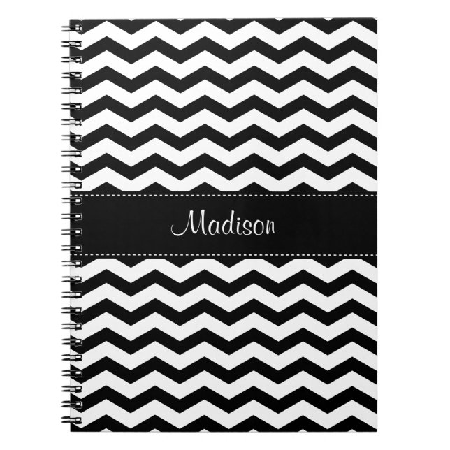 Carnet Ordinateur portable Chevron Spiral Blanc Noir Pers (Devant)
