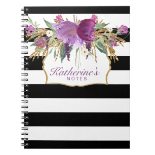 Carnet Ordinateur portable de fleurs d'aquarelle violette