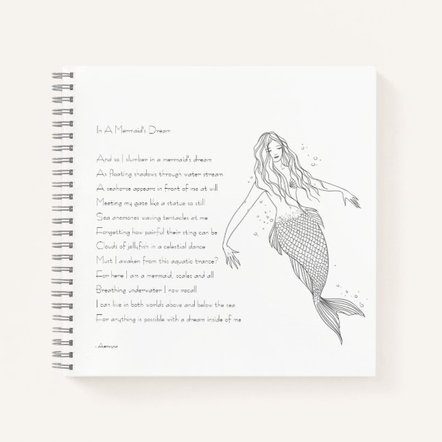 Carnet Ordinateur portable Mermaid avec poème "Dans le rê (Devant)