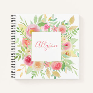Carnet Ordinateur portable spiral à cadre floral Pastel