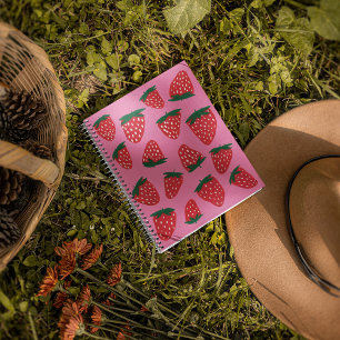 Carnet Organic summer strawberries red on pink background