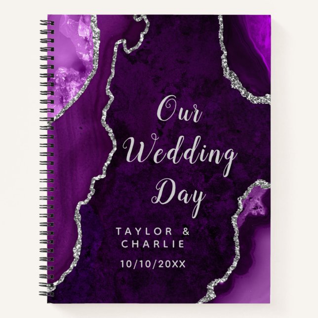 Carnet Organisateur de mariage Agate Violet et Argent (Devant)