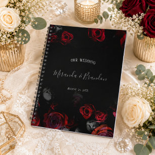 Carnet Organisateur de mariage floral rouge noir élégant 