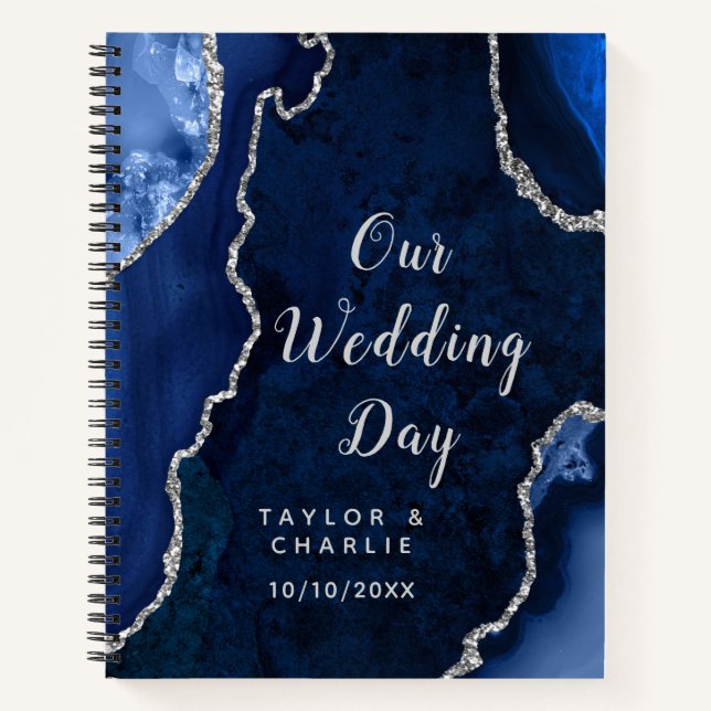 Carnet Organisateur de mariage Navy et Agate argentée (Devant)