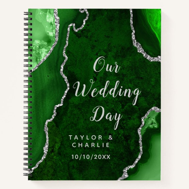 Carnet Organisateur de mariage Vert et Agate Argentée (Devant)
