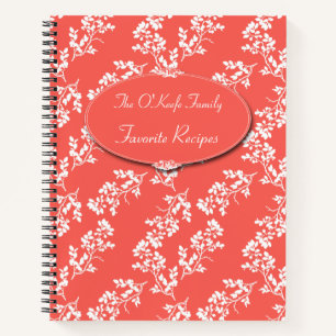 Carnet Organisateur de recettes florales corail et blanc