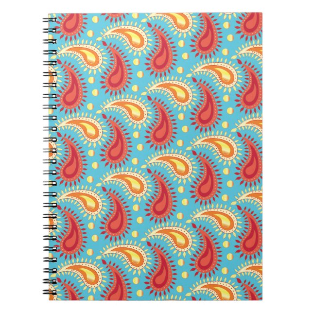 Carnet Oriental Turquoise Orange Perse Motif Paisley (Devant)